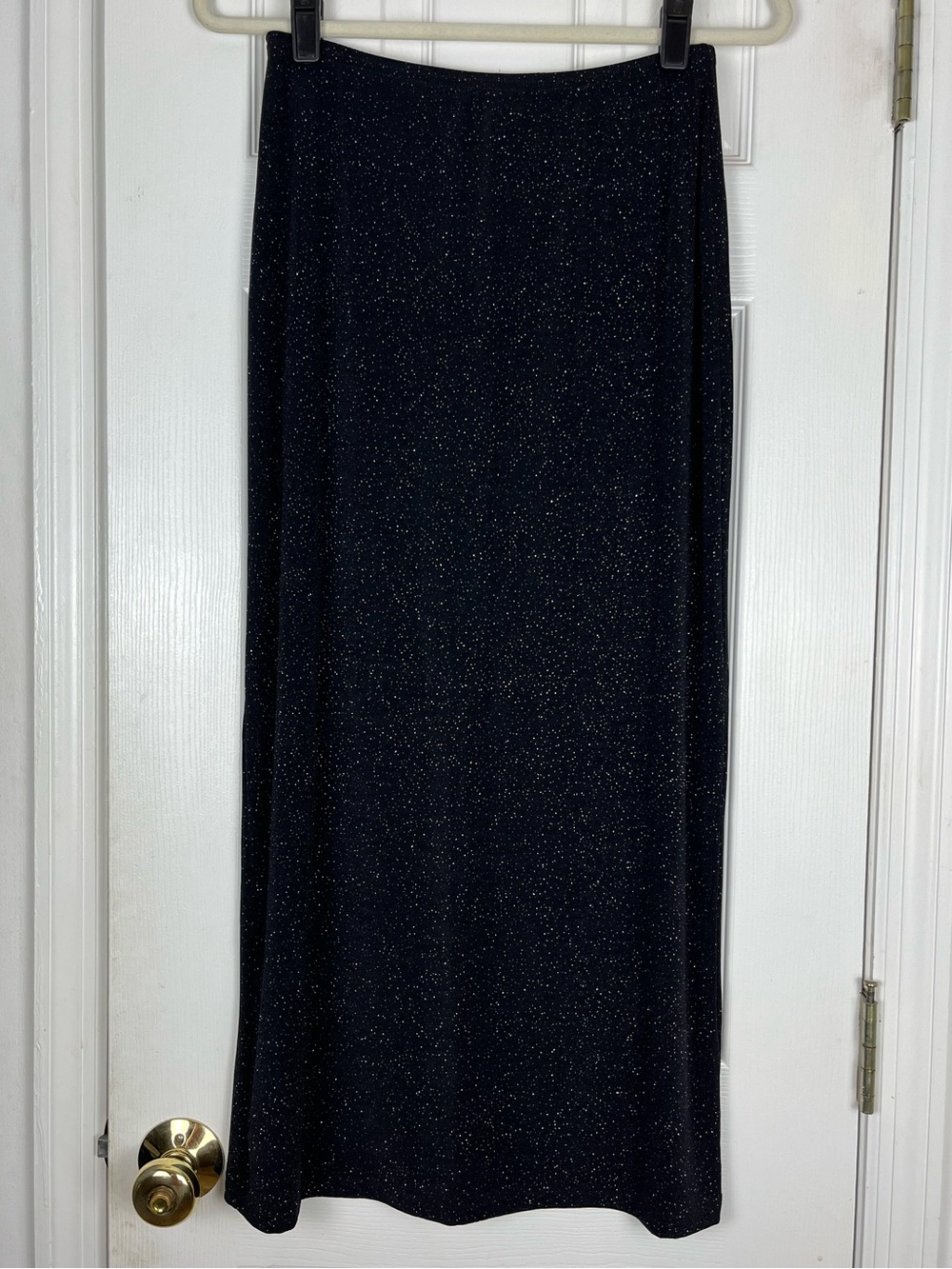 Vintage 90’s Black Slinky Stretch Pull On Maxi Skirt Sz M Glitter Speck Sparkle